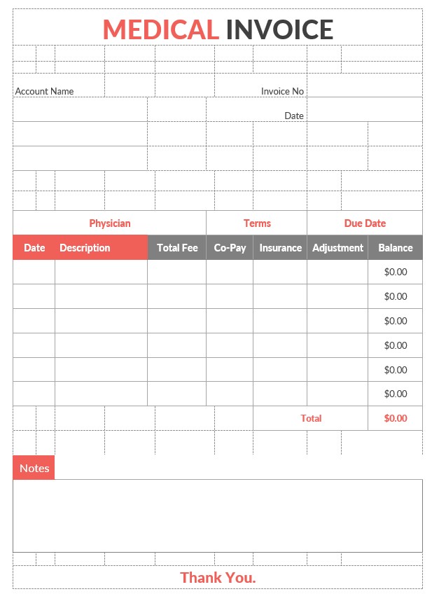 Editable Medical Invoice Template PSD template